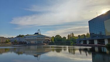 The lake at University of York's campus on a sunny day 