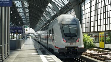 A train pulling away from the station