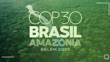 Photograph of the Amazon rainforest with COP30 Brazil in letters