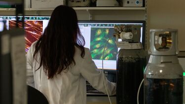 Scientist reviewing research