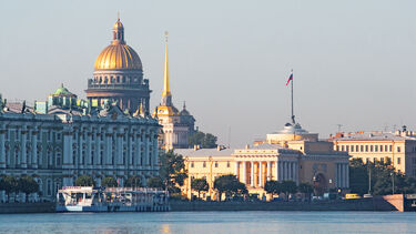 Buildings in Russia alongside a river