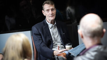Lee Child talking with students and staff