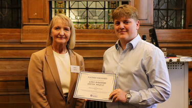 Placement Year Awards 2025 winner Grace Rutherford (Thomas Pringle receiving the award) with Helen Smith