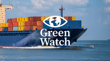 Cargo ship with Green Watch logo overlaid on top 