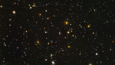 An image of many galaxies taken from the Hubble telescope