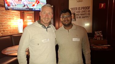 Two alumni at a mixer in Boston, MA