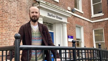Professor Matt Hammond outside Barber House