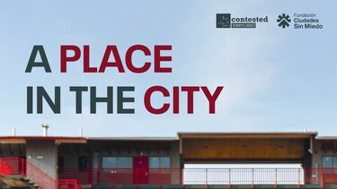 Poster for the film A Place in the City showing two children holding eachother looking at a block of apartments