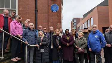 Representatives from Sheffield Home of Football, the University of Sheffield and local city and council leaders stood underneath the blue plaque outside of the University of Sheffield's Heartspace