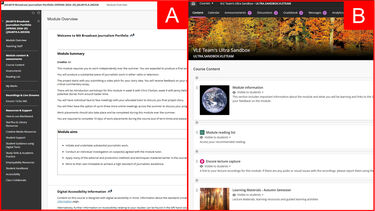 Comparison showing Blackboard Original and Blackboard Ultra interfaces - see accompanying text