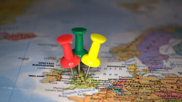 A map of the UK with pins marking different regions