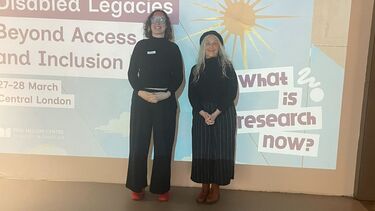 Cassie Kill with her collaborator, Lena Sass, from the disability arts collective The Professors, at the Paul Mellon Centre event, ‘Disabled Legacies: Beyond Access and Inclusion’.