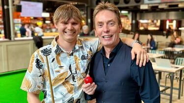 Student Vincent Moore with former World Champion Ken Doherty at the Cambridge Street tournament.jpg