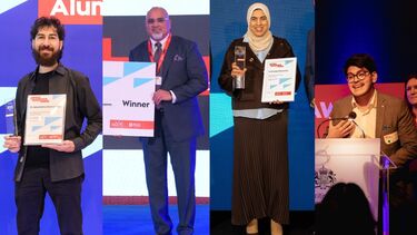 Four smiling people, the winners of the Study UK Alumni Awards