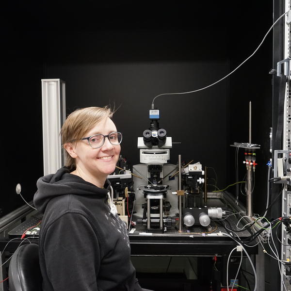 Profile picture of Image of Dr Katherine Wood sat with some equipment