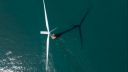 An offshore wind turbine seen from above
