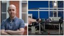 A colleage showing founder Ben White and the company's technology 