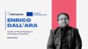 Video thumbnail image showing a black and white image of a dark haired man wearing glasses against a white background with a pink stripe. Contains METASTRA logo, European Logo, and text: Enrico Dall'Ara leader of Work Package, University of sheffield, Inteview