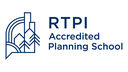 Royal Town Planning line-drawing logo beside text: RTPI Accredited Planning School