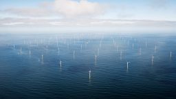 Aerial view of offshore wind farm 