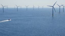 Aerial view of offshore wind farm 