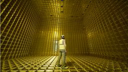Man stood inside the dector the Deep Underground Neutrino experiment