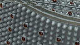 This graphic shows the detail of a possible configuration of the photomultiplier tube mounting structure for the WATCHMAN antineutrino detector, a key part of the Advanced Instrumentation Testbed.