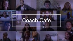 Coach Cafe over a background of video call windows