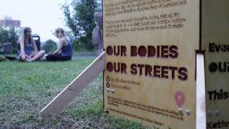 Image of the Our Bodies Our Streets art installation at Ponderosa park 