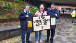 An image of paople with an ash cross for Ash Wednesday