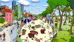 An illustration showing attributes of a sustainable food ecosystem