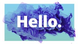 The word Hello in white with a blue and green swirly background