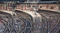 Train tracks at Sheffield railway station.