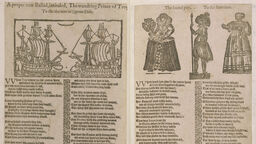 An old newspaper clipping with illustrations called 'A proper new Ballad, intituled, The wandring Prince of Troy'