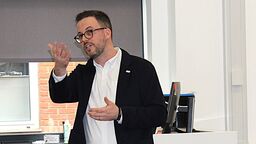 Andrew Ratcliffe giving a talk to students