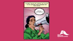 Graphic illustration of a woman holding a megaphone