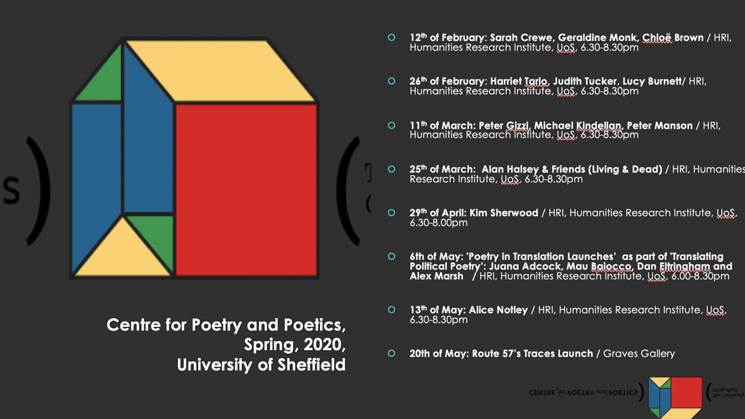 Thumbnail for Centre for Poetry and Poetics Spring 2020 Schedule | English 
