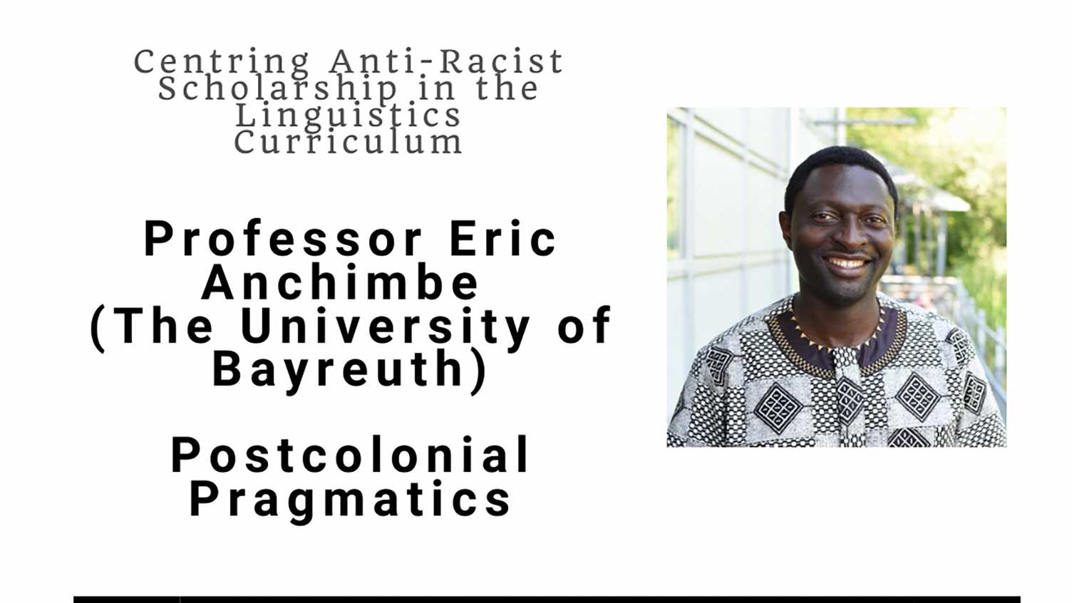 Thumbnail for Online workshop: Professor Eric Anchimbe on Postcolonial Pragmatics - “Centrin…