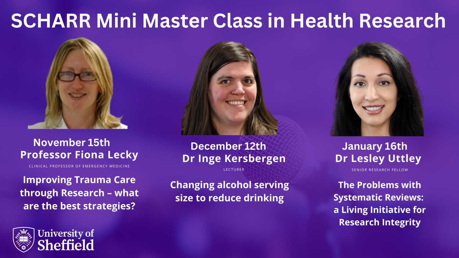 Thumbnail for Forthcoming SCHARR talks on trauma care, alcohol research, systematic reviews | …