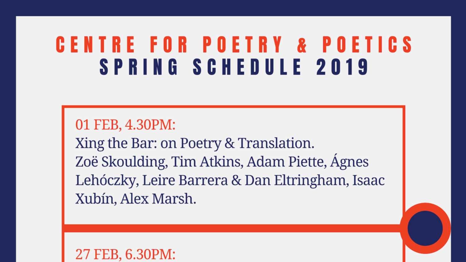 CPP Spring Schedule Poetry and Poetics and Creative Writing The