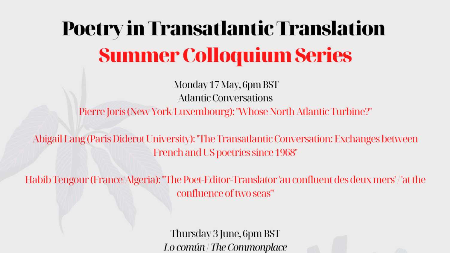 Thumbnail for Poetry in Transatlantic Translations - Summer Colloquium Series | Poetry and Poe…