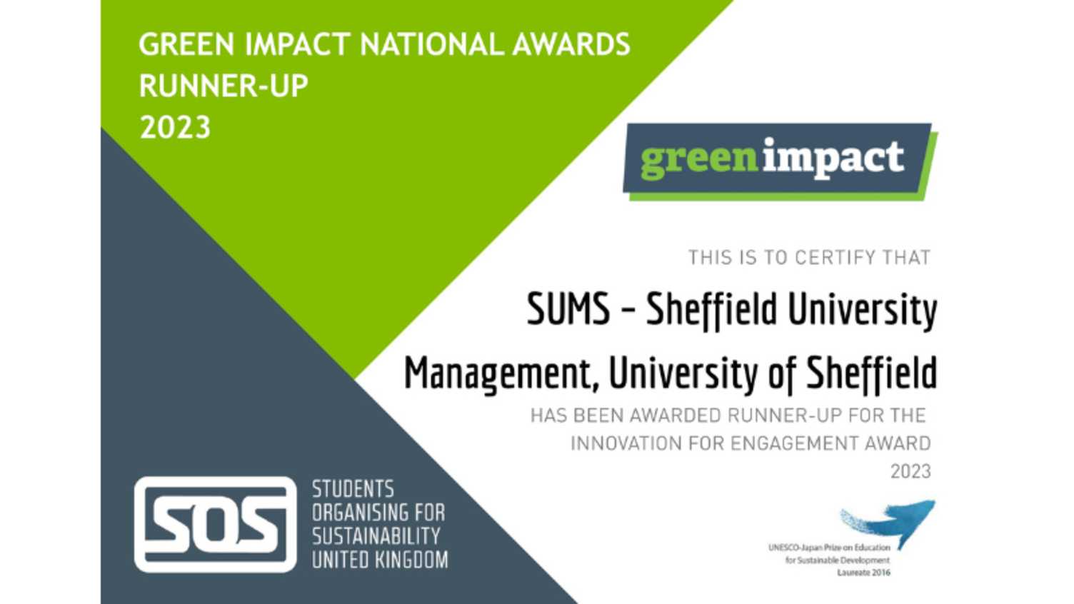 Thumbnail for Sheffield University Management School recognised at the 2023 National Green Imp…